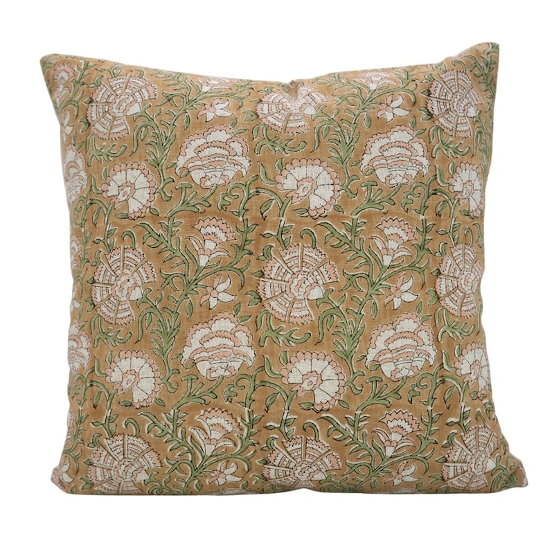 Fabdivine Hand Block Print 16x16 Inch Floral Cushion Case for Farmhouse Soft Linen Boho Home Throw Décor Pillow Cover, Sonakshi