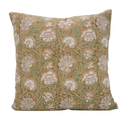 Fabdivine Hand Block Print 18x18 Inch Floral Cushion Case for Farmhouse Soft Linen Boho Home Throw Décor Pillow Cover, Sonakshi