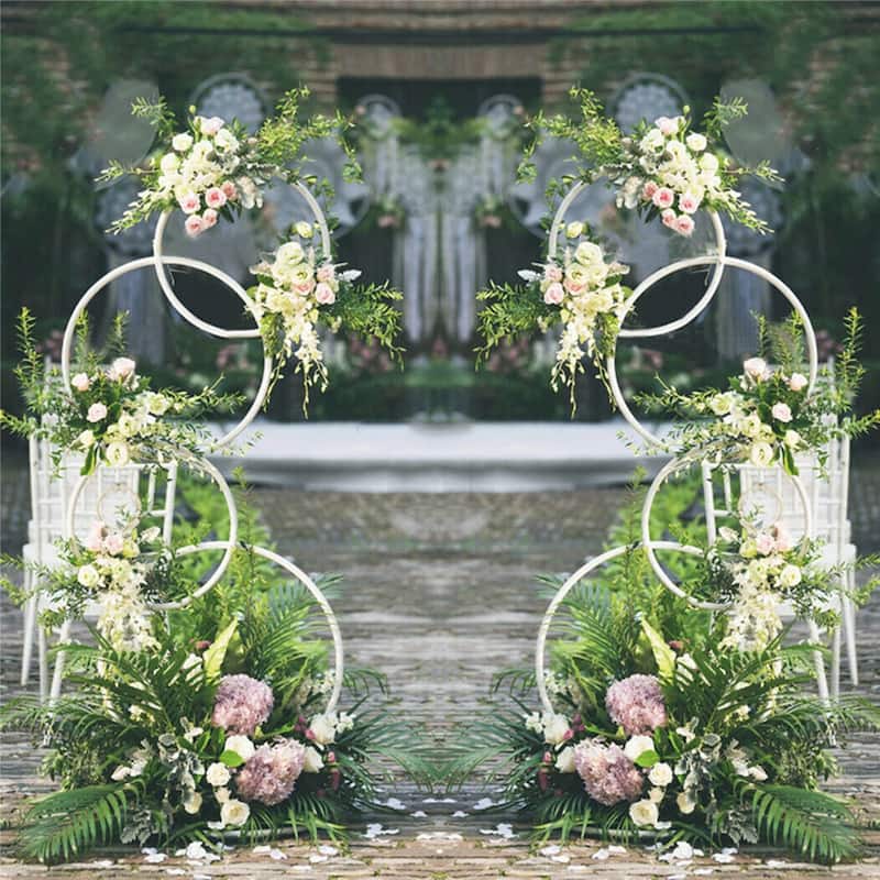 Set of 2 Round Backdrop Stand Wedding Party White Hoop Pillar Flower Stands
