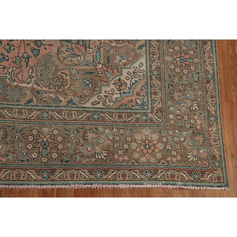Pink Floral Tabriz Persian Area Rug Handmade Wool Carpet - 9'7" x 13'0"