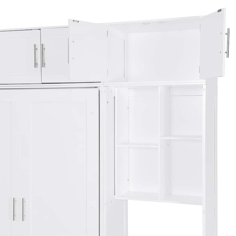 Queen Size Wall Murphy Bed with Desk Top Cabinet and Storage Shelves