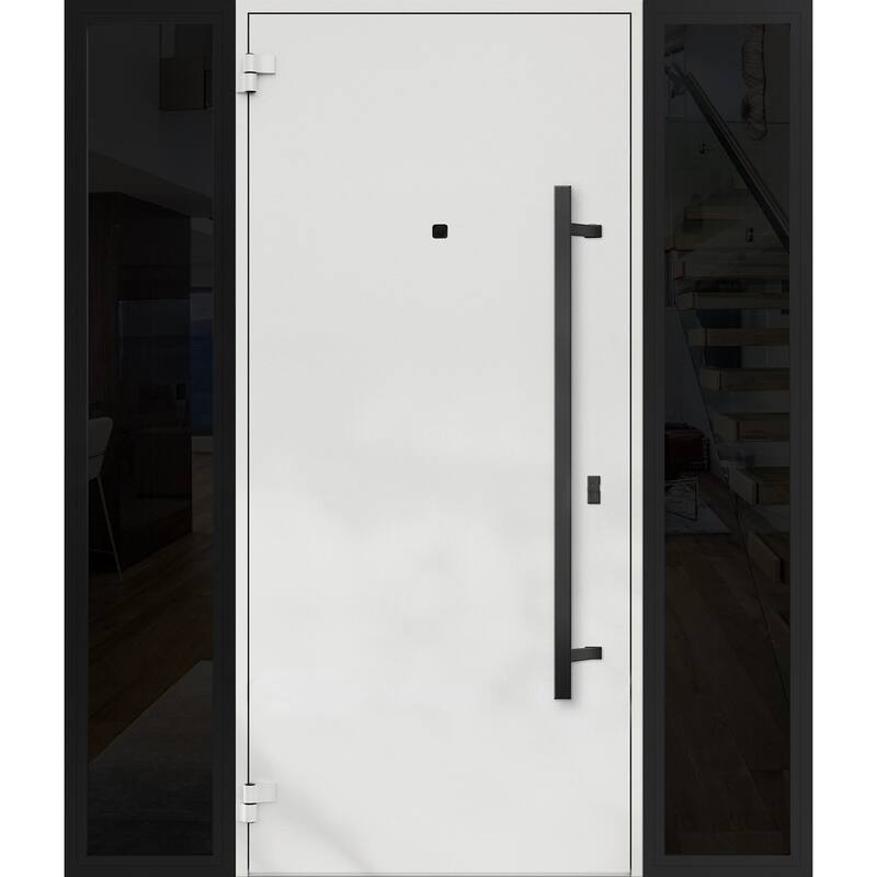 Front Prehung Steel Door 6072 Black Enamel Side and Top Window Sidelite W36+14xH80+16 Lh I Bedroom Door Bathroom Door