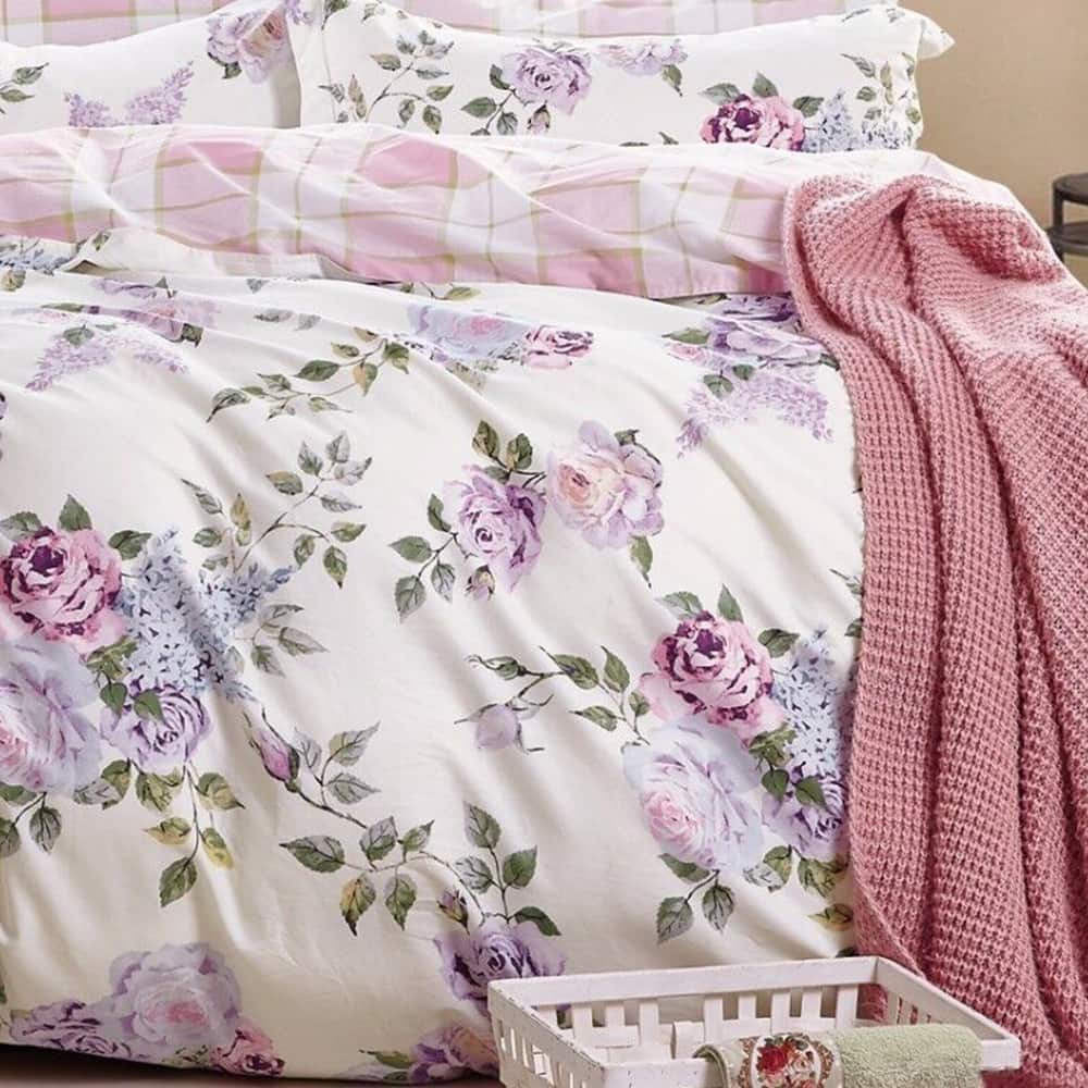 5pc Queen Rose Cotton Bedding Set Duvet Cover Pink-Purple - On Sale ...