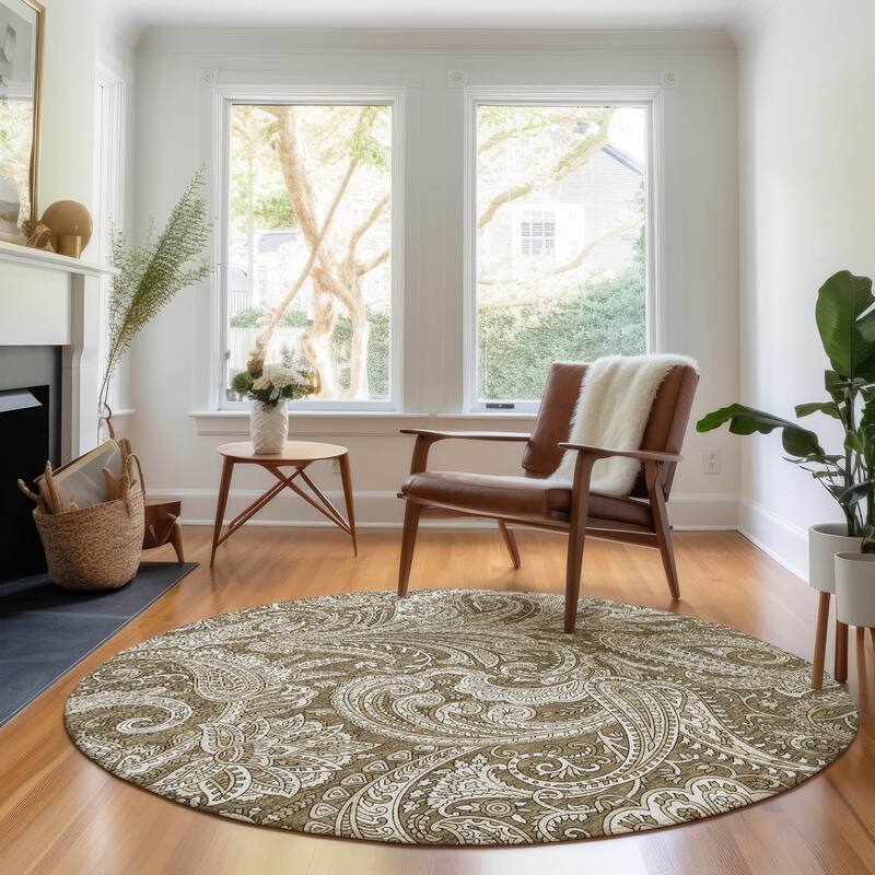 Premium Washable Super Soft Traditional Paisley Mayfield Rug - Chocolate - 8' x 8' - Round