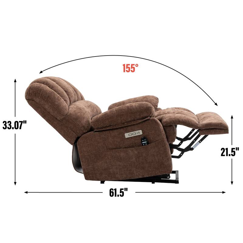 Oversized Power Lift Recliner Chair with Massage, Heat, 8-Point Vibration, Lumbar Heating, USB Port, Dual Side Pockets