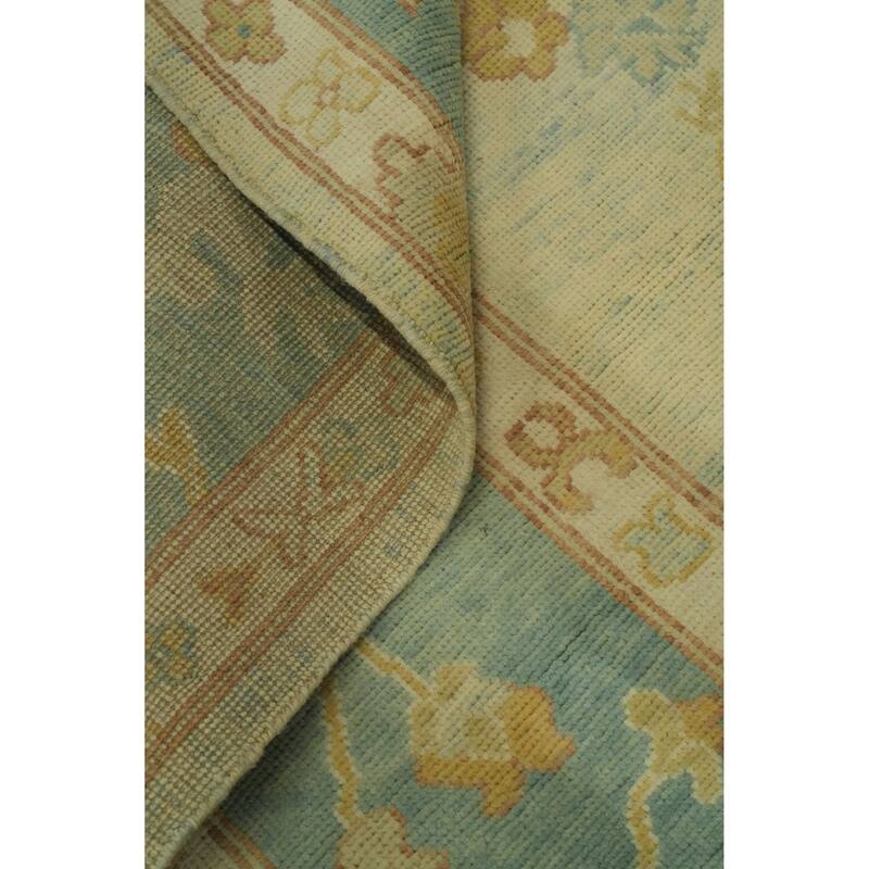 Vegetable Dye Blue Oushak Turkish Area Rug, Floral Geometric Carpet - 11' 10'' X 9' 0''