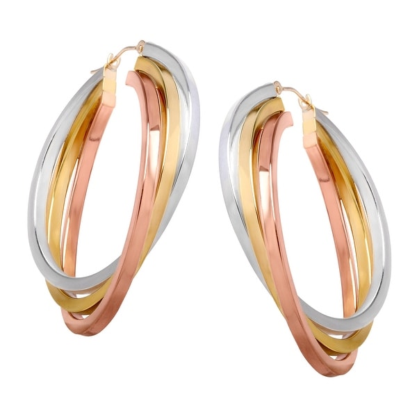 Triple Hoop Earrings In 14k Two Tone Gold Plated Sterling Silver Triple Hoop Earrings In 14k Two Tone Gold Plated Sterling Silver