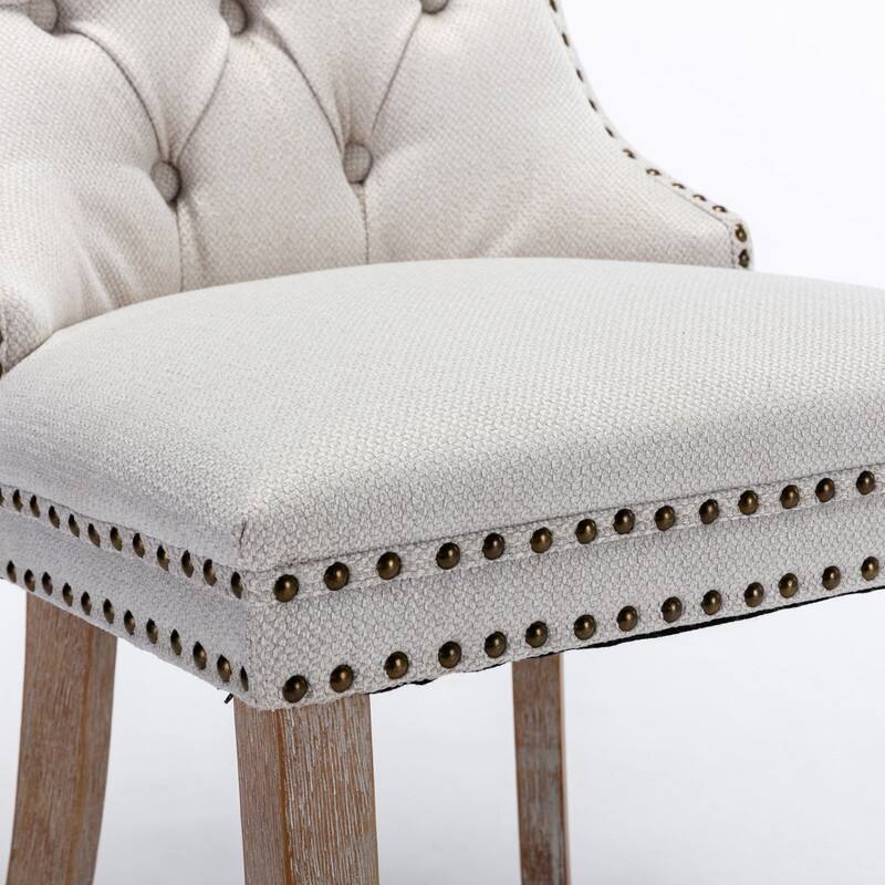 Nikki Collection Modern, High-end Tufted Solid Wood Dining Chair with Wood Legs Nailhead Trim 2-Pcs Set