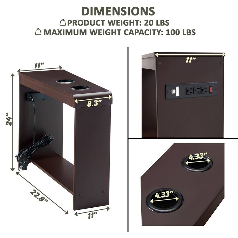 Nightstand with Charging Station - End Table with USB Ports & Outlets