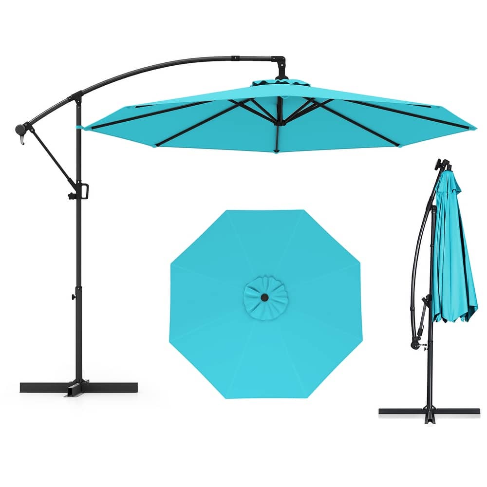 Gymax 10 FT Patio Offset Umbrella w/ X-shaped Base Infinite Tile &