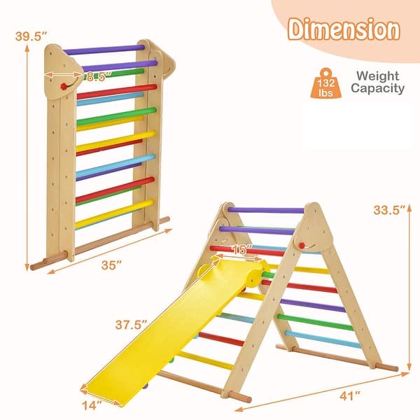 Gymax 3-In-1 Wooden Folding Climber Set w/Reversible Ramp Height