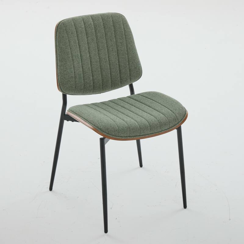 Linen Upholstered Dining Chairs Set of 2, Kitchen Chairs with Walnut Bentwood Back, Armless Side Chairs with Metal Tapered Legs
