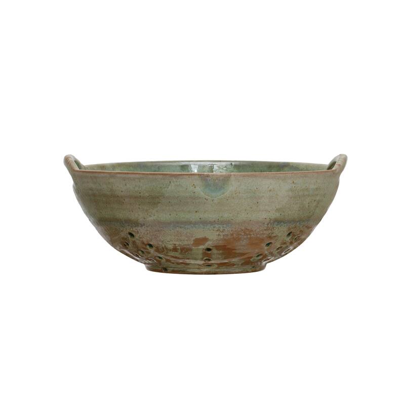 Stoneware Berry Bowl with Handles - 8.4"L x 7.9"W x 3.4"H - Green - 8.4"L x 7.9"W x 3.4"H