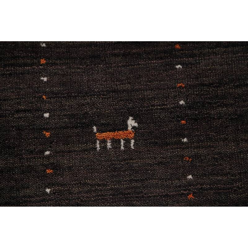 Dark Brown Gabbeh Oriental Area Rug Hand-Knotted Wool Carpet - 7'11" x 9'10"