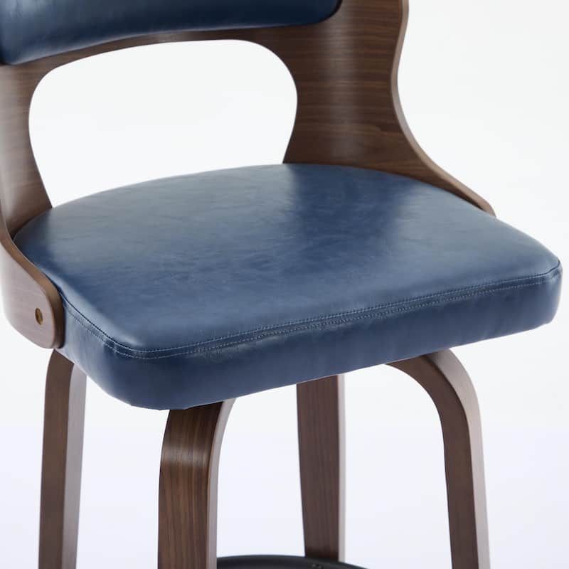 SEYNAR PU Leather 360 Degree Swivel Open Back Bar Stools Wood Legs Set of 4
