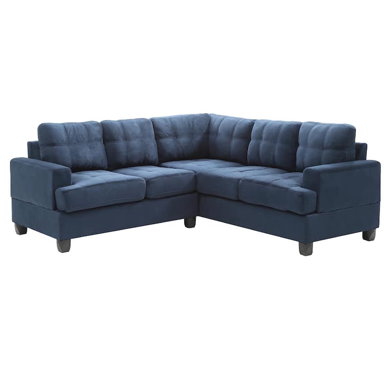 Tufted Microsuede L-Shape Sectional Sofa - 80" - Navy Blue