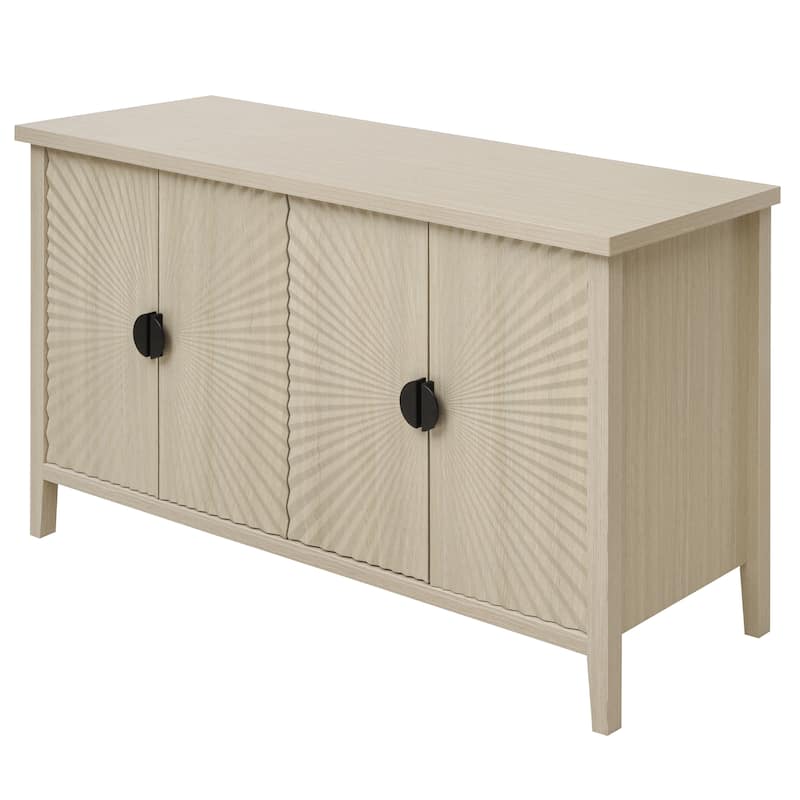 Roomfitters Modern 4 Door Sideboard, Buffet Cabinet with Carved Storage, Coffee Bar Cabinet with Adjustable Shelf, Natural