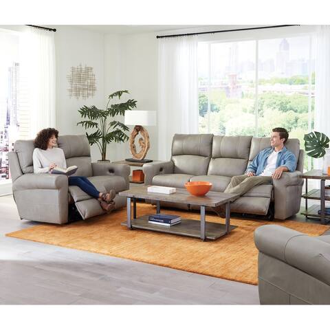 Traveon Taupe Power Reclining Sofa and Loveseat Set