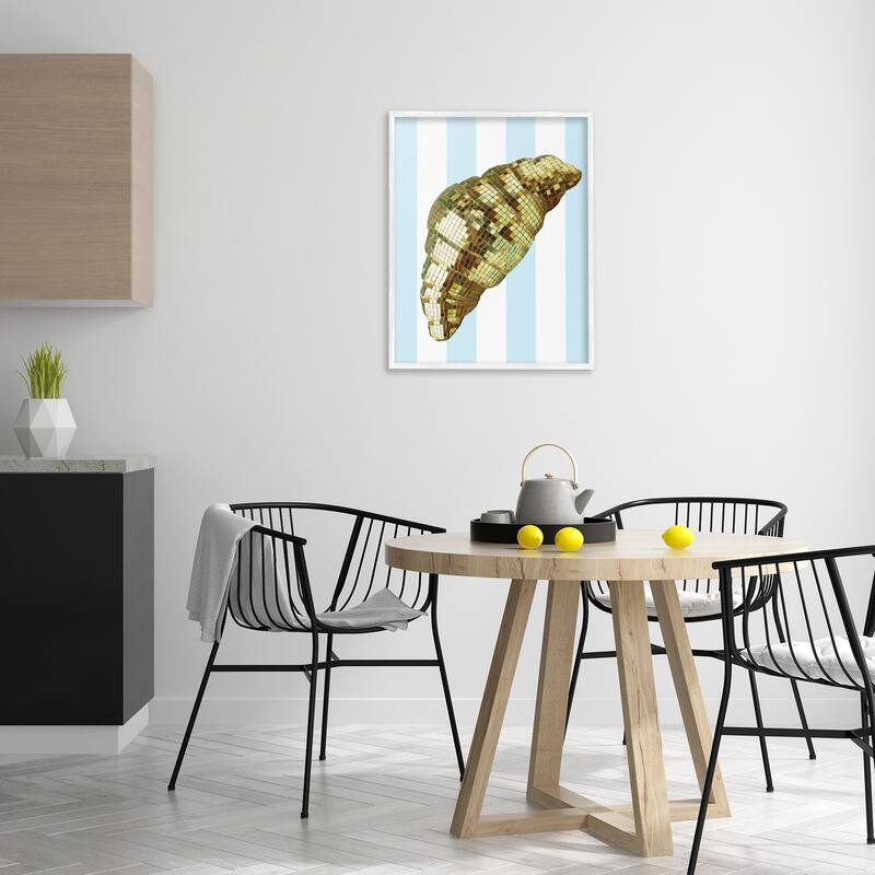 Stupell Disco Croissant & Blue Stripes Framed Giclee Art Design By Lil' Rue