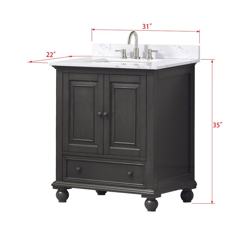Thompson 30 in. Single Sink Bathroom Vanity with Engineered Stone Top - 31"W x 22"D x 35"H