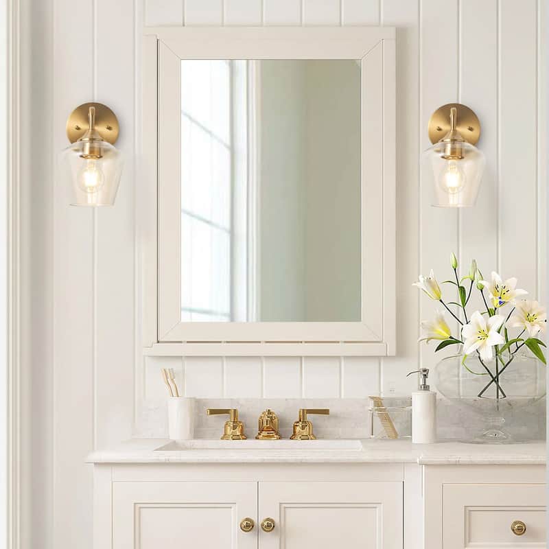 Modern Brass Finish Wall Sconce Fixture with Dome Clear Glass Shade