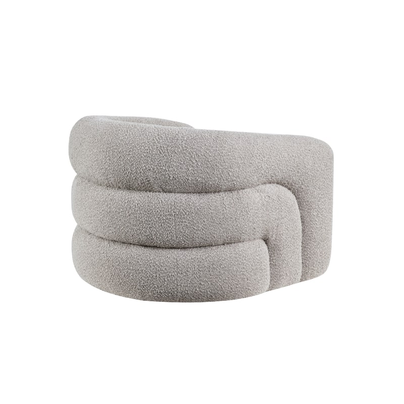 Dera Swivel Accent Chair, Sculpted Barrel Back, Foam Fill, Gray Boucle