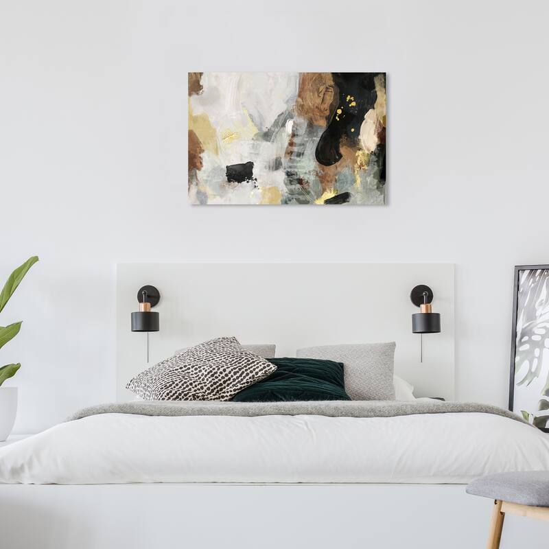 Wynwood Studio Canvas Abstract Geo Flowing White and Dark Gold Modern & Contemporary Wall Art Canvas Print - 24 x 36