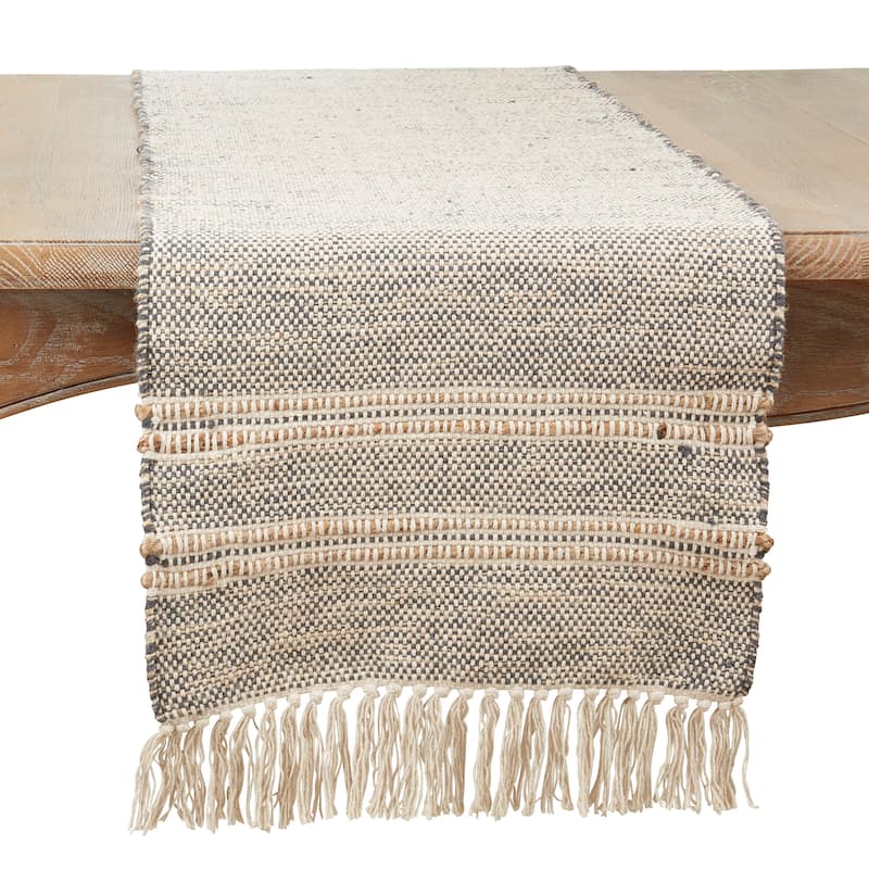 Striped Design Tassel Table Runner - 16"x72" - 16"x72" - Grey