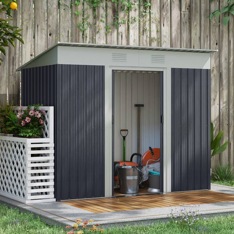 7' x 4' Metal Lean to Garden Shed with Double Sliding Doors
