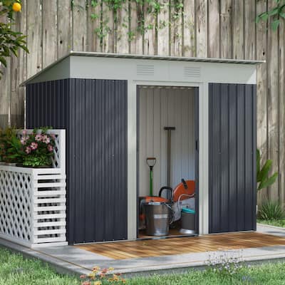 7' x 4' Metal Lean to Garden Shed with Double Sliding Doors