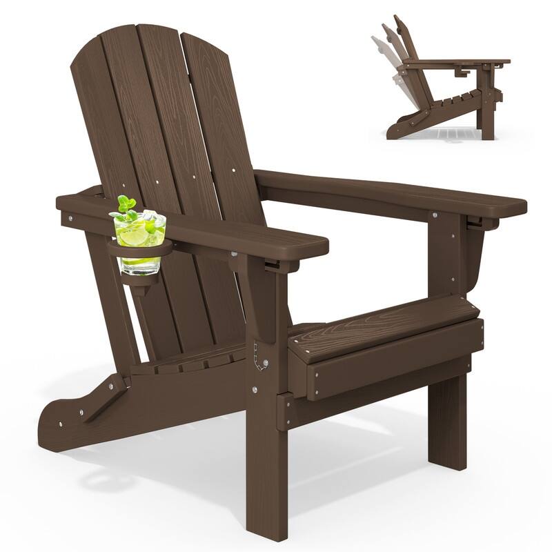3-Position Reclining Folding Outdoor Chair – PE Wood Grain, Weather-Resistant