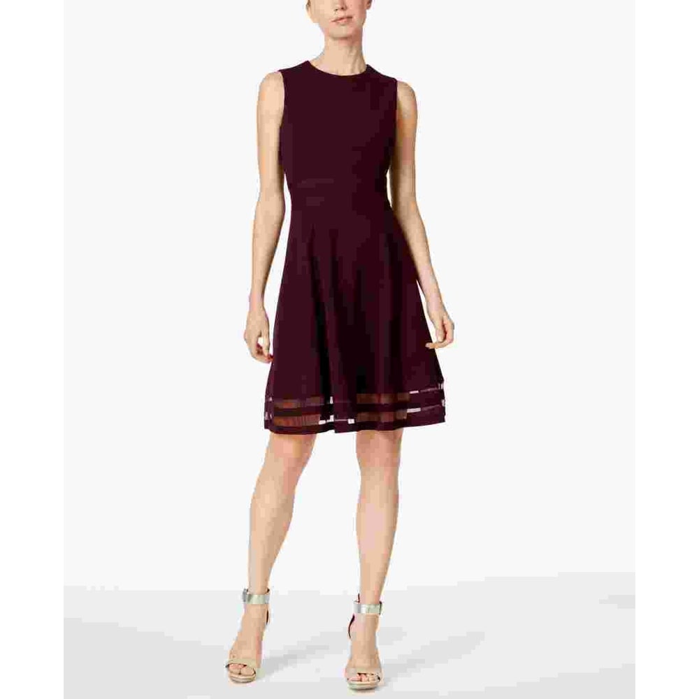 Calvin Klein Women's Illusion Trim Fit & Flare Dress Wine Size 2 - Bed Bath  & Beyond - 40580880
