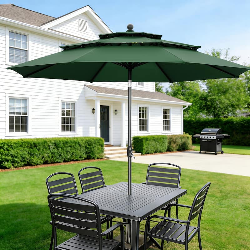 Ainfox 10 ft Patio Outdoor Umbrella with 3 Tiers and Crank Tilt Market Table Umbrella