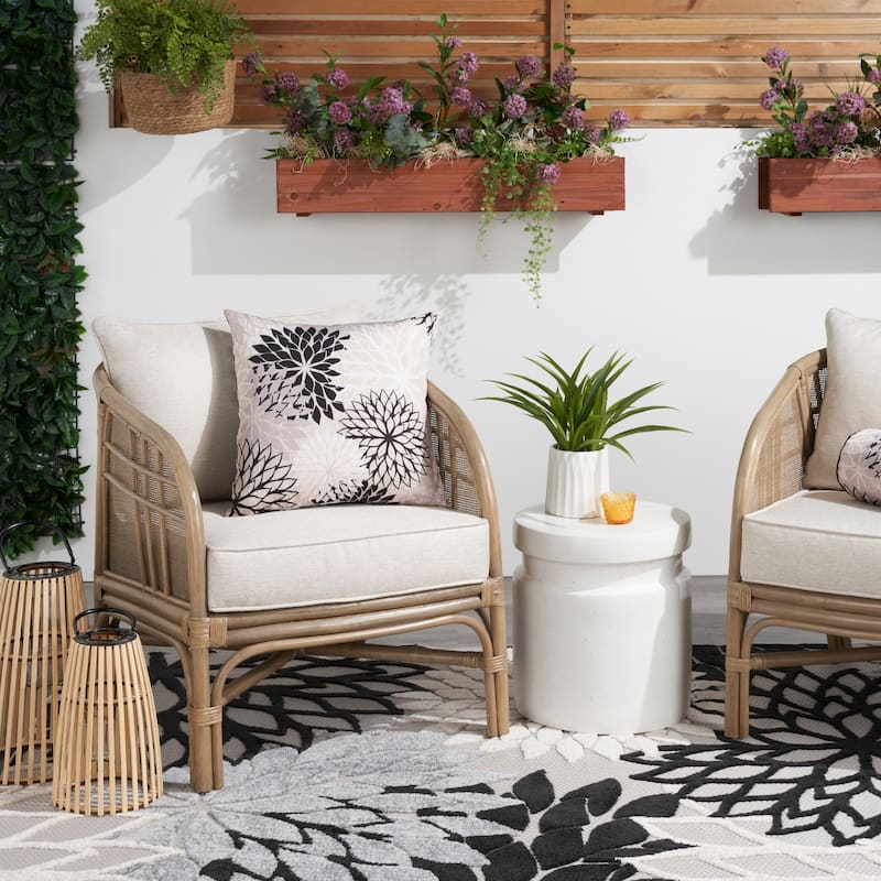 Mina Victory Aloha Tropical Floral Indoor Outdoor Throw Pillow - 20" x 20" - Black White