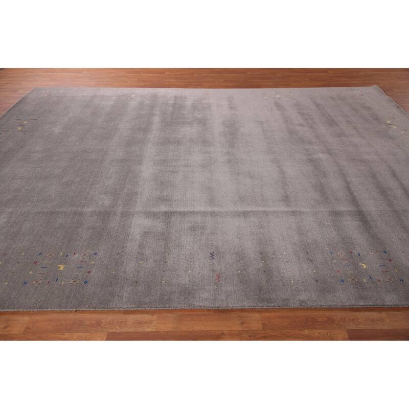 Tribal Gray Gabbeh Area Rug Hand-Knotted Wool Carpet - 9'4" x 12'1"