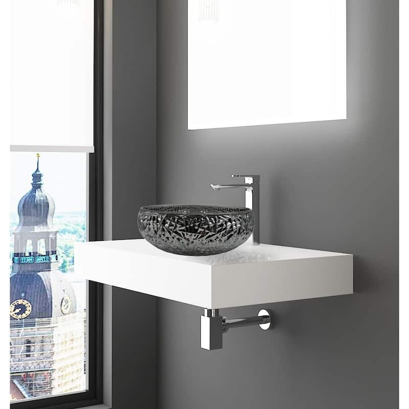 Moonshell Round Basin Glass Crystal Bathroom Vessel Sink - 18" - Black