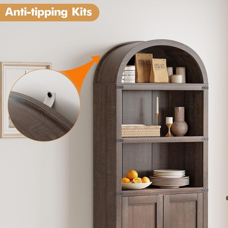 71.65" Tall Farmhouse 3-Tier Arched Bookcase, Display Storage Shelf - N/A