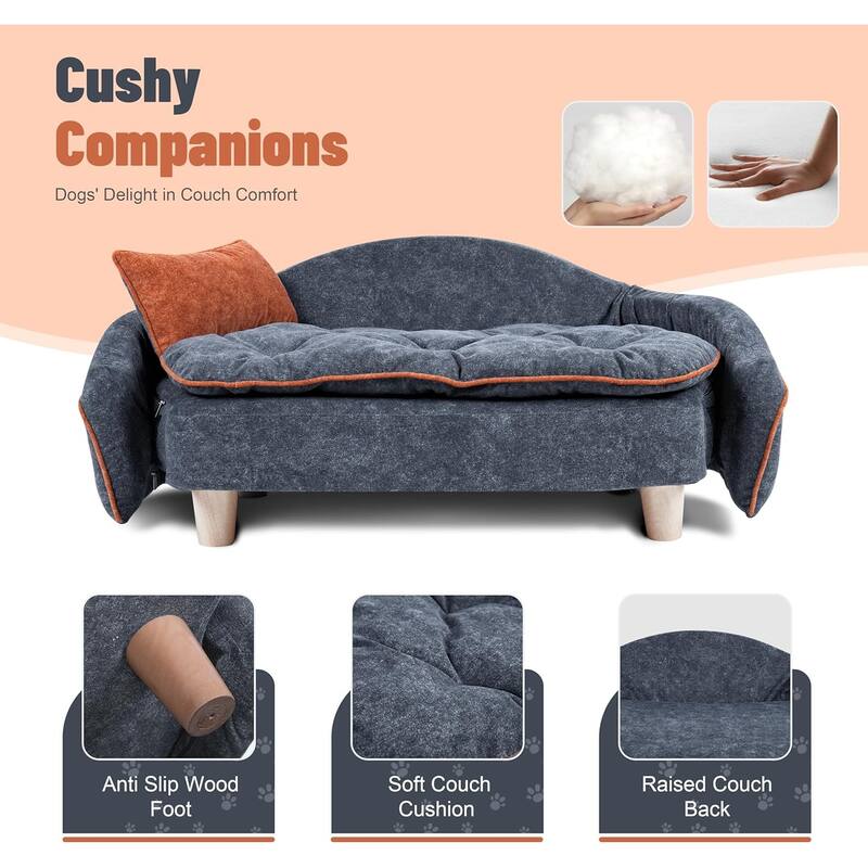 WOWMAX Elevated Small Dog Couch Bed with Bolster Sides, Raised Small Dog Sofa Bed with Headrest Pillow