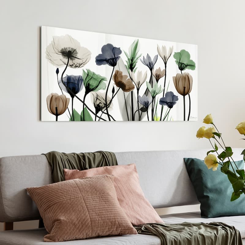 "Floral Landscape" Colorful Frameless Free Floating Tempered Glass Panel Graphic Wall Art