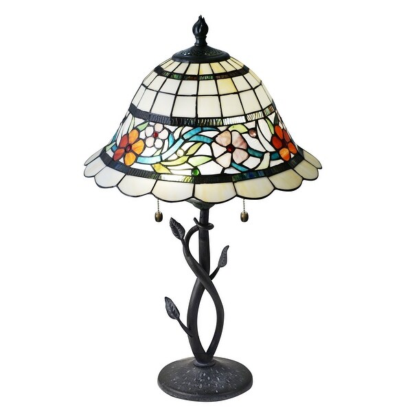 26" Floral Tiffany Hand Rolled Glass table Lamp - N/A