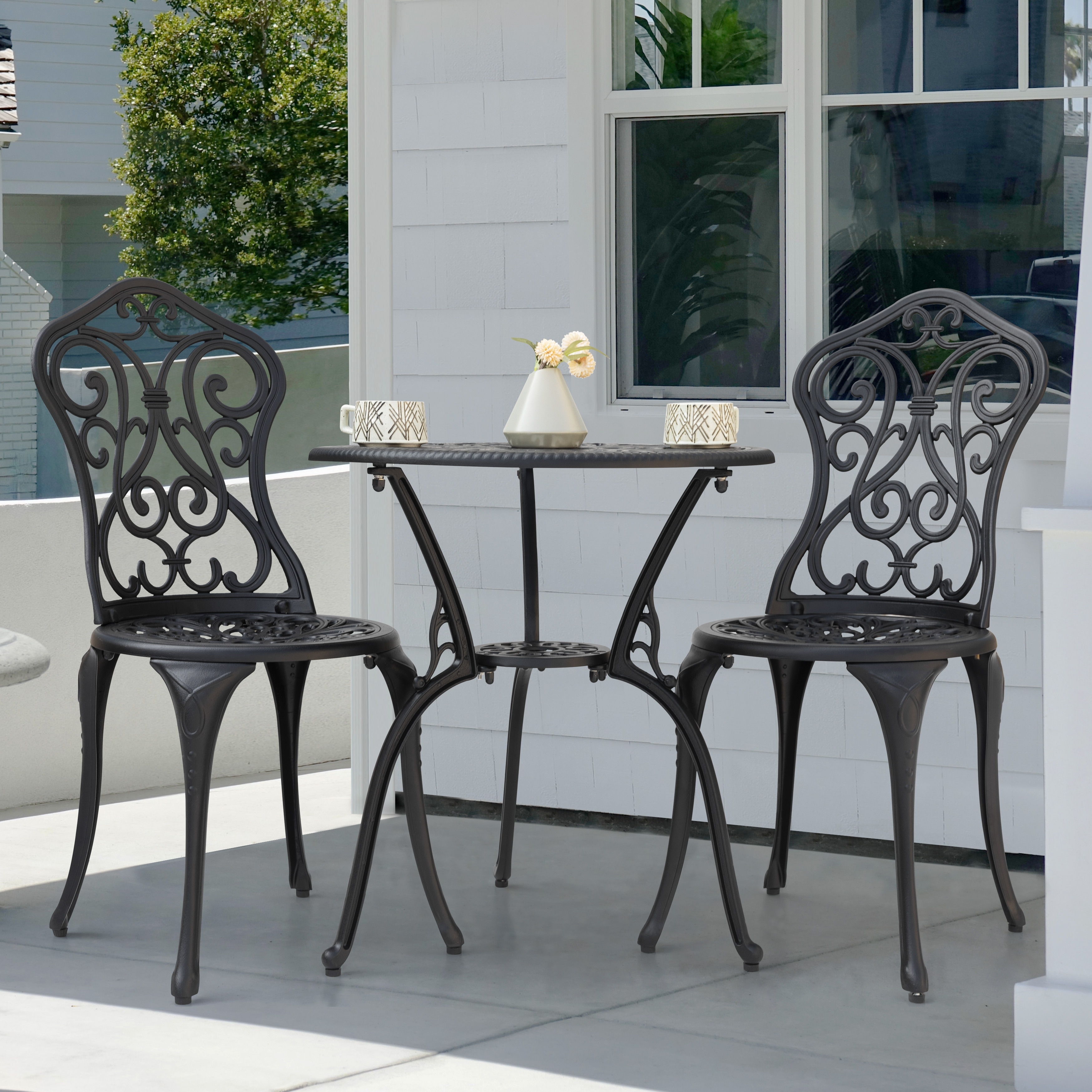 Nuu Garden Outdoor Cast Aluminum Table Set with 2 Chairs, Umbrella
