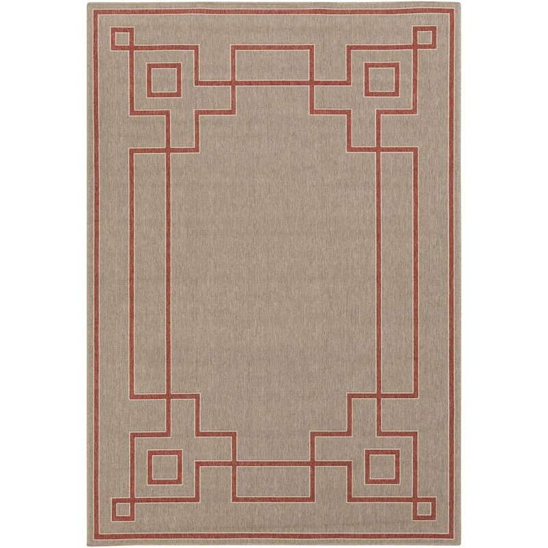 Livabliss Alfresco Country Geometric Indoor / OutdoorArea Rug - 5'11" x 8'10" - Beige/Red