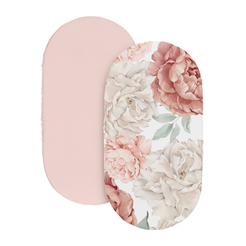 Sweet Jojo Designs Boho Shabby Chic Floral Girl 2 Pack Baby Bassinet Fitted Sheets Solid Pink Ivory Bohemian Vintage Watercolor
