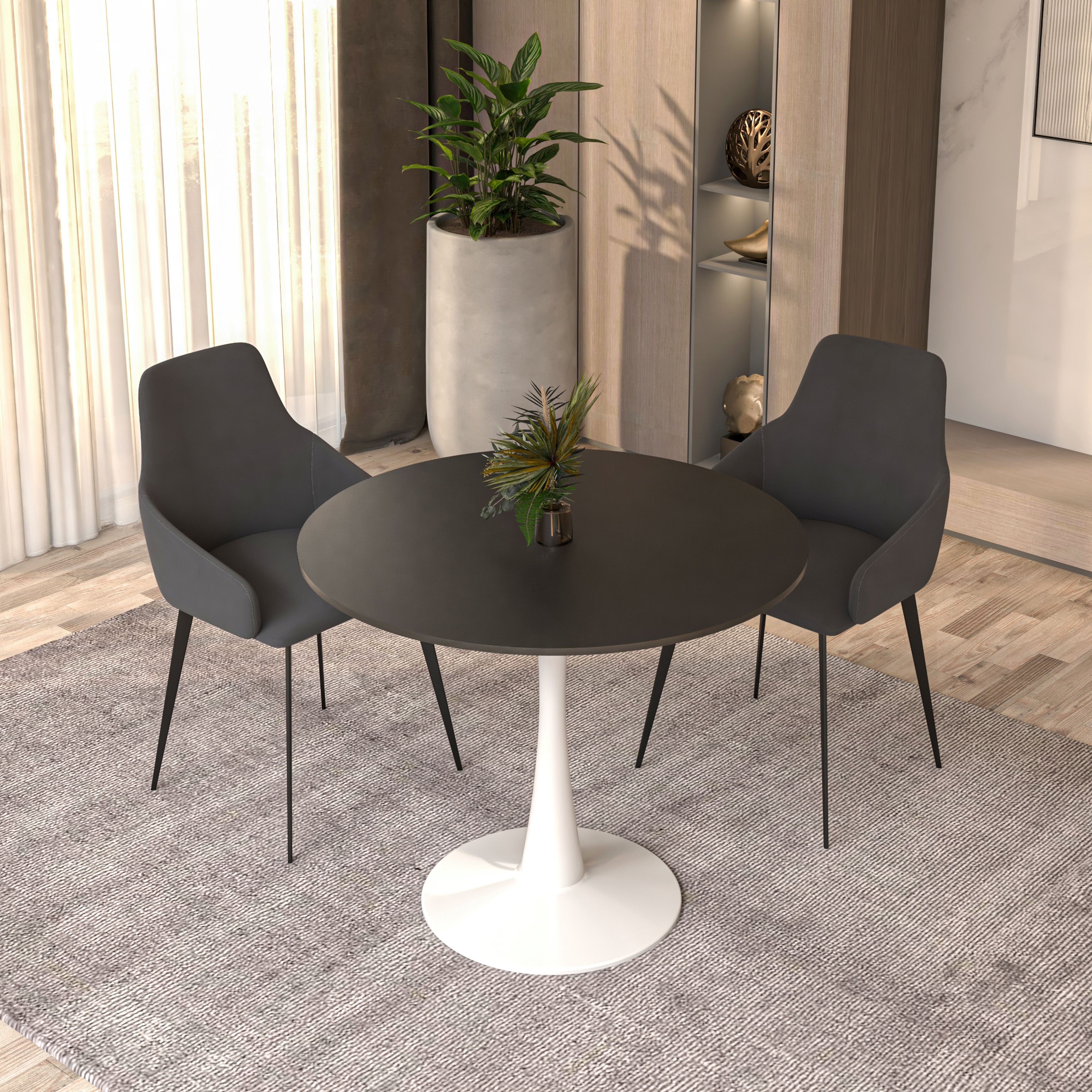 Bristol 32" Round Top, White Tulip Pedestal Base Dining Table, Seats 2-4, Mid Century