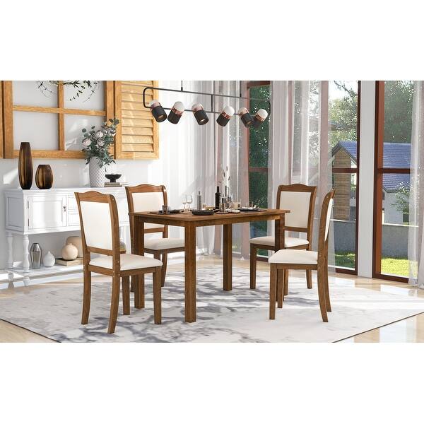 slide 2 of 40, Modern Style Kitchen Dining Set Rectangular Table with Upholstered Chairs