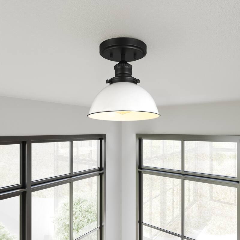 Design House Savannah Farmhouse 1-Light Indoor Semi-Flush Mount Ceiling Light - Matte Black/White - Matte Black/White