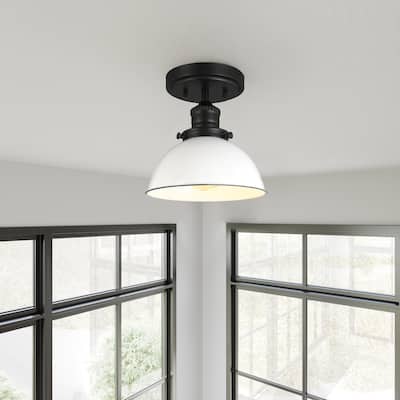 Design House 588319 Savannah Farmhouse 1-Light Indoor Semi-Flush Mount Ceiling Light - Matte Black/White