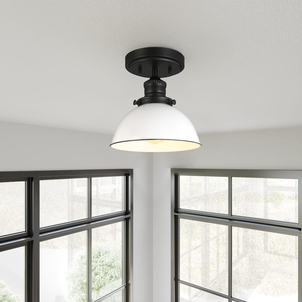 Design House Savannah Farmhouse 1-Light Indoor Semi-Flush Mount Ceiling Light - Matte Black/White