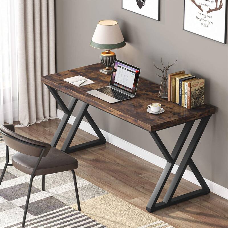 55 inch Writing Computer Desk, Vintage Style - Vintage Brown