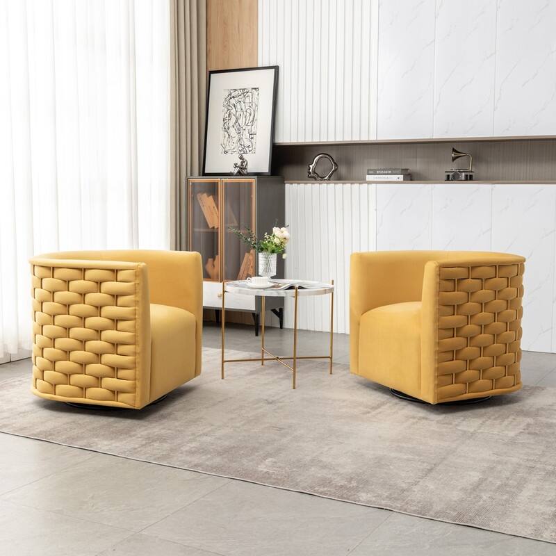 Modern Glam Velvet Upholstered 360 Degree Swivel Barrel Chair Set of 2
